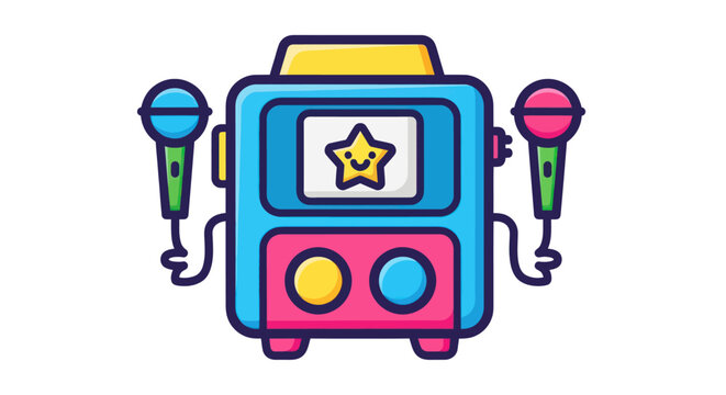 Colorful Cartoon Karaoke Machine with Microphones.