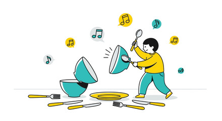 Creative Depiction of Playful Cuisine and Musical Expression in Vibrant Style