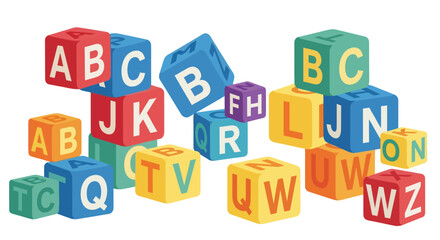 Colorful Alphabet Blocks Scattered Educational Toy Cubes.