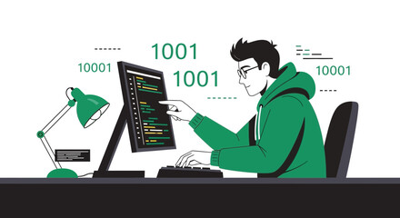 Creative Developer Working on Application, Debugging and Writing Code on Computer Screen