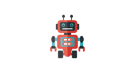 Adorable Red Cartoon Robot with Blue Eyes and Antennae.
