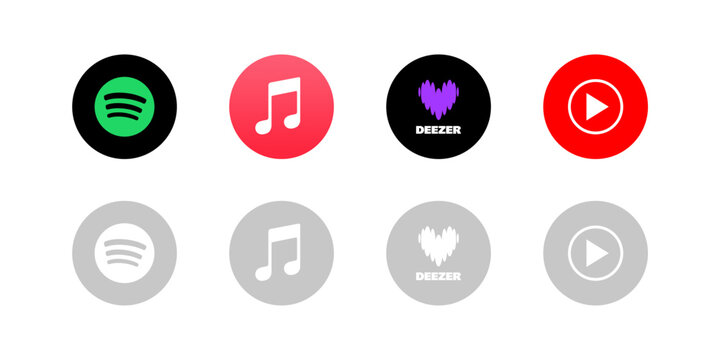 Spotify, Apple Music, YouTube Music, Deezer icon or Spotify, Apple Music, YouTube Music, Deezer logo isolated on transparent background