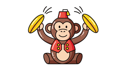 Cute Cartoon Monkey Playing Cymbals with Fez and Vest.
