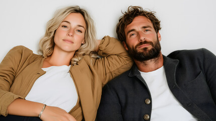 Relaxed couple lying together in casual clothing