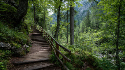 Fototapeta premium Serene nature trail exploration in lush forests scenic pathway tranquil environment captivating viewpoint