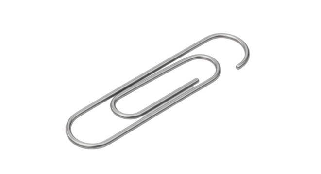 Metal paper clip for office and school use isolated PNG with Transparent Background
