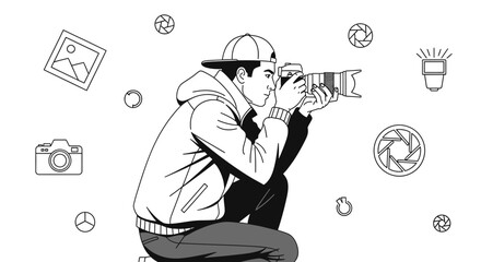 Creative Photographer Capturing Moments Using His Professional Digital Camera and Specialized