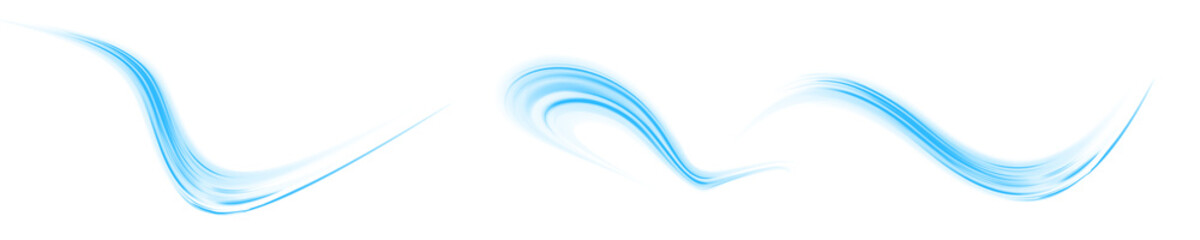 Transparent blue vector waves curve and twist smoothly, illuminated with glowing light effects. The...