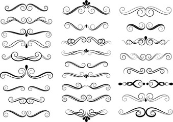 Set of calligraphic flourish dividers. Vector collection of vintage scroll and swirl page ornaments