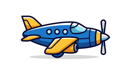 Cartoon Blue and Yellow Propeller Airplane.