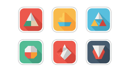 Collection of Six Colorful Geometric Flat Design Icons.