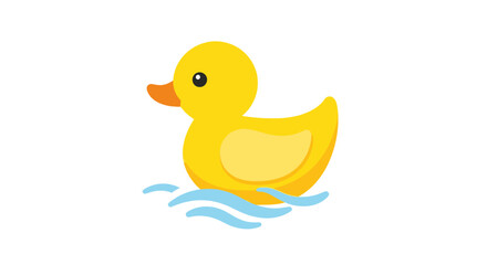 Cute Yellow Cartoon Rubber Duck Floating on Water.