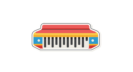 Colorful stylized harmonica musical instrument with red and yellow design.