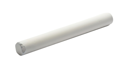 A single, pristine white piece of chalk is presented against a stark black background.