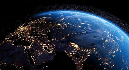 Obraz premium Earth at night with glowing city lights visible from space