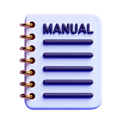 Open spiral notebook with manual text and lined pages symbolizing information and learning resources isolated on transparent background