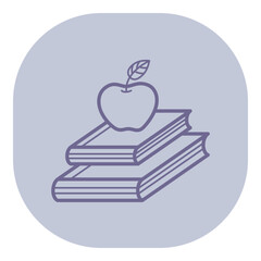 Illustration of two stacked books with simple apple resting on top. Learning and education, knowledge and academic pursuits concept
