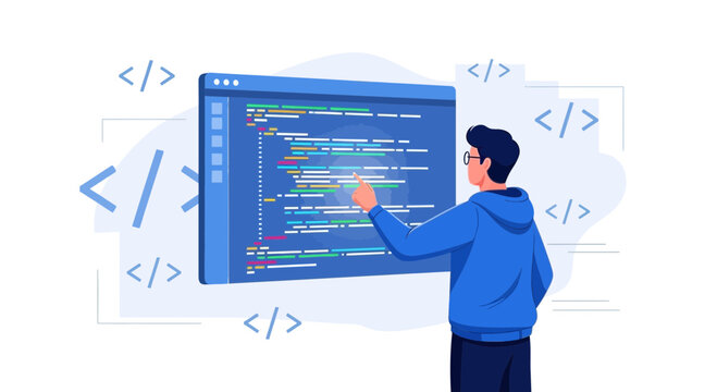 Creative Programmer Examining Code On Screen To Implement Innovative Solutions