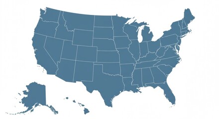 USA Map with States Isolated on White Background for United States of America Political Map, Vector Illustration, Educational Material, and Geographic Design