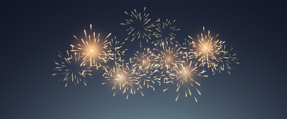 Vector realistic lights, flares. Magic fireworks in the night sky, Christmas background for holiday design, poster, postcard on a transparent background, png. Holiday lights.	
