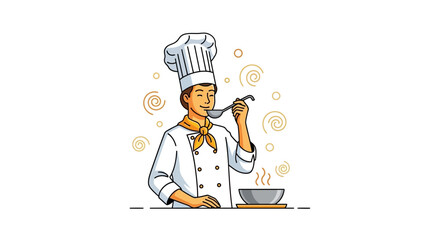 Culinary Expert Tasting Delicious Soup, Perfect Artwork For Recipes and Food Themes