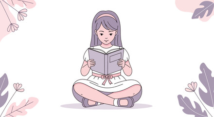 Young Girl Reading Quietly While Embracing the Joy of the Written Word.