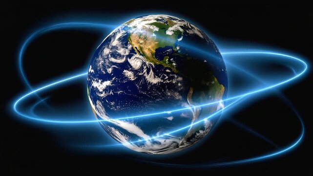 Visualization of the magnetosphere as glowing blue wave structures on dark background