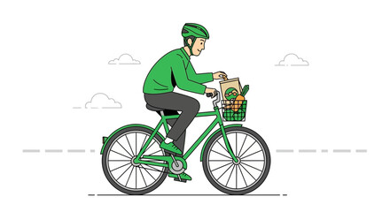 Fototapeta premium Cyclist Delivering Groceries With Efficiency, Promoting Sustainable Mobility, and Healthy Eating