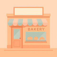 Flat design bakery storefront illustration with bread and croissant display