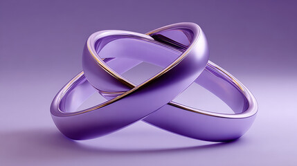 Abstract 3D violet rings intertwined in an infinite loop with surreal geometric design