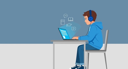 Young Student Engaged In Online Learning, Utilizing Modern Technology For Education Purposes