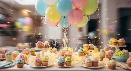 Cupcake and Balloon Arrangement for Celebration