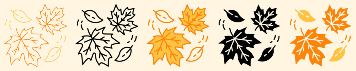 Fototapeta premium Autumn Leaves Icon Set Multiple Style Collection