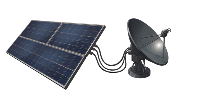 Solar panel and satellite dish concept isolated PNG with Transparent Background