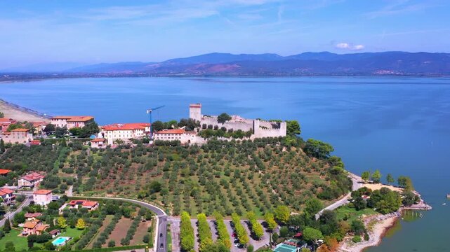 Castiglione del LAgo, Italy. Aerial view of the old city in Umbria, Castiglione del Lago, Italy