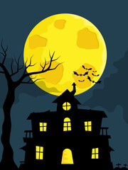 haunted house in night background for halloween,