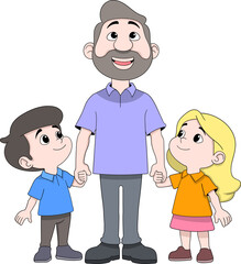 Happy Father with Son and Daughter Illustration