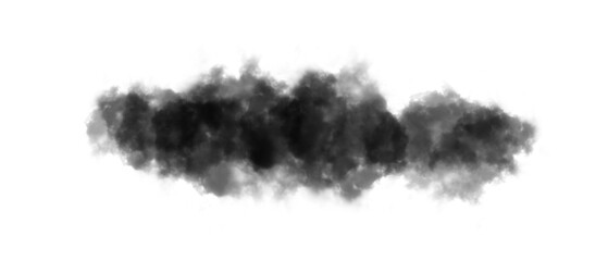 Dark black smoke cloud isolated on white background. Realistic foggy vapor texture with dense haze effect. Perfect for fire, pollution, or abstract digital design projects.