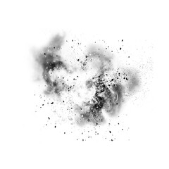 Dark black smoke cloud isolated on white background. Realistic foggy vapor texture with dense haze effect. Perfect for fire, pollution, or abstract digital design projects.
