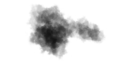 Dark black smoke cloud isolated on white background. Realistic foggy vapor texture with dense haze effect. Perfect for fire, pollution, or abstract digital design projects.
