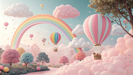 Surreal Fantasy Landscape of Magical Balloons in Whimsical Pastel Colors