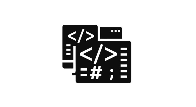 Black and White Coding Icon Representing Programming and Development.