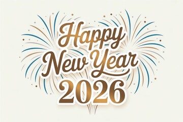 A celebratory design featuring fireworks and the text 'Happy New Year 2026' in vibrant colors and festive style.