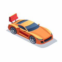 Isometric vector illustration of a modern orange sports car AIzaSyClPJ0XRC-nu8GkvNTzMe5e9SBIdu4I2DE. A simple, stylish super car with a spoiler, isolated on a white background for automotive concepts