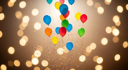 Colorful Balloons with Confetti and Bokeh Lights