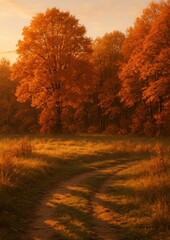 Naklejka premium Serene autumn path scene.