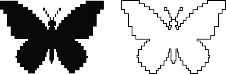 Obraz premium Pixel art butterfly vector illustration black and white icon