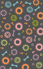 Colorfull Robotic theme on grey. Screws, wrenches, iron