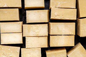 Handmade soap made from recycled vegetable oil, saponification process