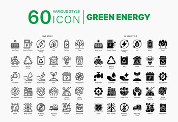 Green Energy Icons Bundle in Various Style Suitable for Web, Apps, Presentation, or Printable Meanings